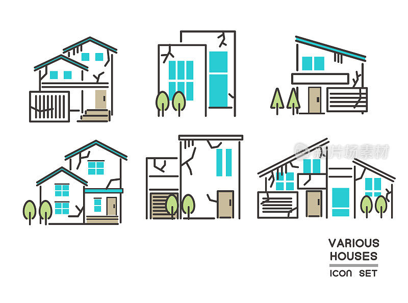 矢量插图材料/图标/房子/家的老化退化，老房子，废弃的房子